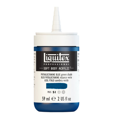 Acrylique Soft Body Flacon de 59ML, Bleu Phtalocyanine Nuance Verte. Sans Capouchon, Sur Fond Blanc.