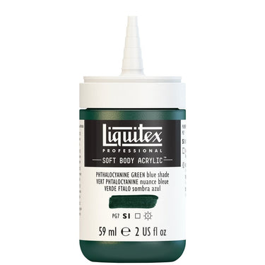 Acrylique Soft Body Flacon de 59ML, Vert Phtalocyanine Nuance Bleue. Sans Capouchon, Sur Fond Blanc.