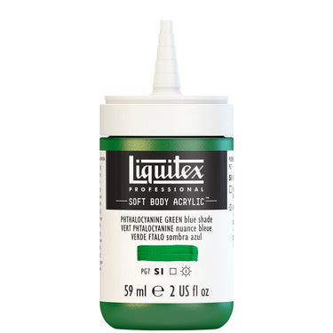 Acrylique Soft Body Flacon de 59ML, Vert Phtalocyanine Nuance Jaune. Sans Capouchon, Sur Fond Blanc.