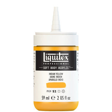 Acrylique Soft Body Flacon de 59ML, Jaune Indien. Sans Capouchon, Sur Fond Blanc.