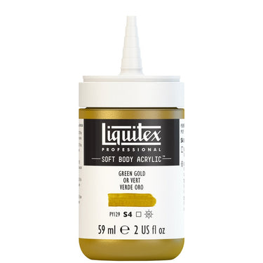 Acrylique Soft Body Flacon de 59ML, Or Vert. Sans Capouchon, Sur Fond Blanc.