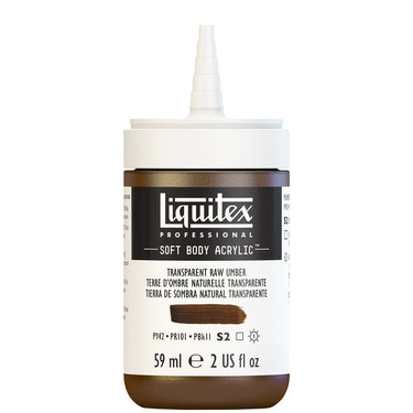 Acrylique Soft Body Flacon de 59ML, Terre d'Ombre Naturelle Transparente. Sans Capouchon, Sur Fond Blanc.