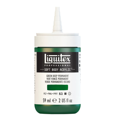 Acrylique Soft Body Flacon de 59ML, Vert Foncé Permanent. Sans Capouchon, Sur Fond Blanc.