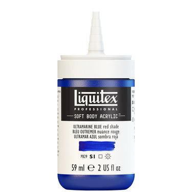 Acrylique Soft Body Flacon de 59ML, Bleu Outremer Nuance Rouge. Sans Capouchon, Sur Fond Blanc.