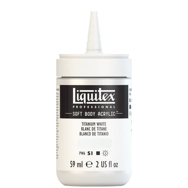 Acrylique Soft Body Flacon de 59ML, Blanc de Titane. Sans Capouchon, Sur Fond Blanc.