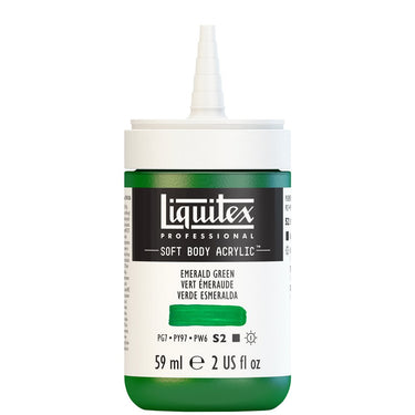 Acrylique Soft Body Flacon de 59ML, Vert Émeraude. Sans Capouchon, Sur Fond Blanc.