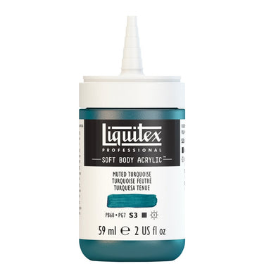 Acrylique Soft Body Flacon de 59ML, Turquoise Feutré. Sans Capouchon, Sur Fond Blanc.
