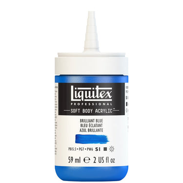 Acrylique Soft Body Flacon de 59ML, Bleu Éclatant. Sans Capouchon, Sur Fond Blanc.