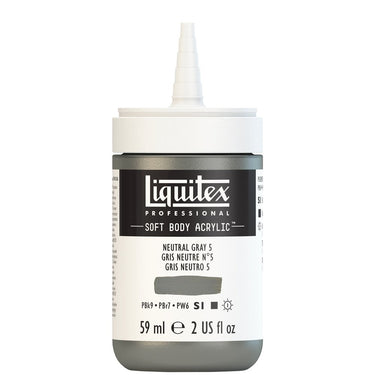 Acrylique Soft Body Flacon de 59ML, Gris neutre 5. Sans Capouchon, Sur Fond Blanc.
