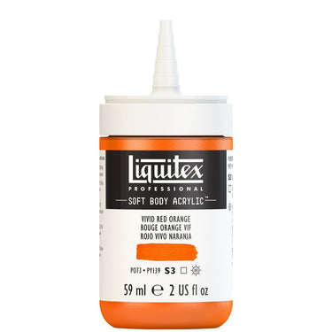 Acrylique Soft Body Flacon de 59ML, Rouge Orange Vif. Sans Capouchon, Sur Fond Blanc.