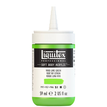 Acrylique Soft Body Flacon de 59ML, Vert Vif Citron. Sans Capouchon, Sur Fond Blanc.