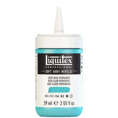Acrylique Soft Body Flacon de 59ML, Bleu Clair Permanent. Sans Capouchon, Sur Fond Blanc.