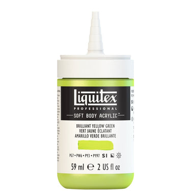 Acrylique Soft Body Flacon de 59ML, Vert Jaune Éclatant. Sans Capouchon, Sur Fond Blanc.