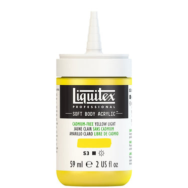 Acrylique Soft Body Flacon de 59ML, Jaune Clair sans Cadmium. Sans Capouchon, Sur Fond Blanc.