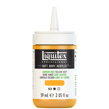 Acrylique Soft Body Flacon de 59ML, Jaune Foncé sans Cadmium. Sans Capouchon, Sur Fond Blanc.
