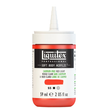 Acrylique Soft Body Flacon de 59ML, Rouge Clair sans Cadmium. Sans Capouchon, Sur Fond Blanc.