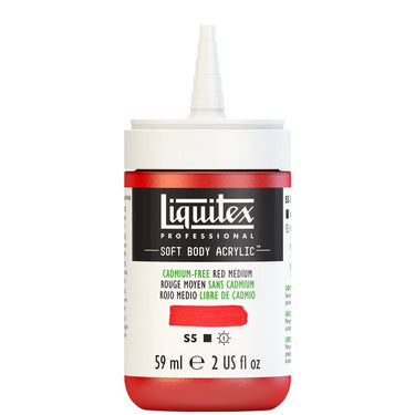 Acrylique Soft Body Flacon de 59ML, Rouge Moyen sans Cadmium. Sans Capouchon, Sur Fond Blanc.