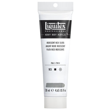 Liquitex Heavy Body Argent Riche Iridescent 138ML produit en gros plan sur fond blanc.