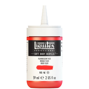Acrylique Soft Body Flacon de 59ML, Rouge Fluorescent. Sans Capouchon, Sur Fond Blanc.