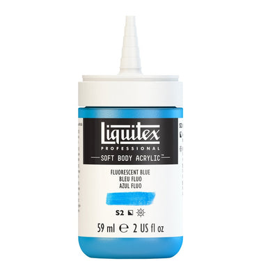 Acrylique Soft Body Flacon de 59ML, Bleu Fluorescent. Sans Capouchon, Sur Fond Blanc.