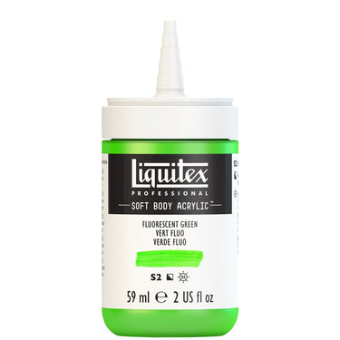 Acrylique Soft Body Flacon de 59ML, Vert Fluorescent. Sans Capouchon, Sur Fond Blanc.