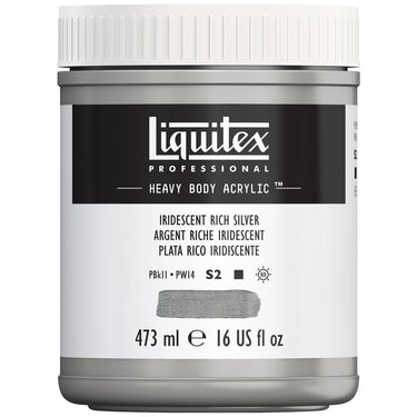 Liquitex Heavy Body Argent Riche Iridescent 473ML produit en gros plan sur fond blanc.