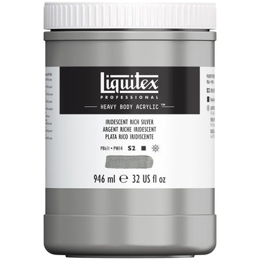 Liquitex Heavy Body Argent Riche Iridescent 946ML produit en gros plan sur fond blanc.