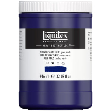 Liquitex Heavy Body Bleu Phtalocyanine Nuance Verte 946ML produit en gros plan sur fond blanc.