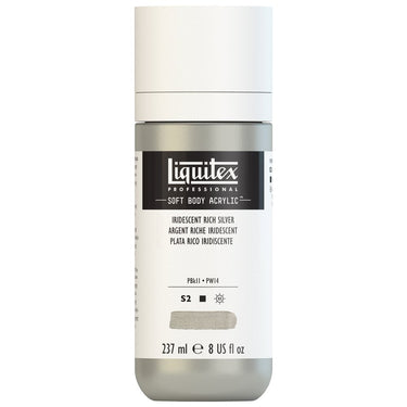 Liquitex Soft Body Flacon de 237ML, Argent Riche Iridescent (produit en gros plan sur fond blanc)