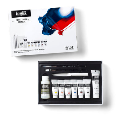 Coffret acrylique Heavy Body - Initiation disposés en 1 plateaux noirs, montrant les couleurs du coffret
