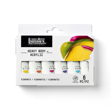 Gros plan du coffret Liquitex Acrylique Heavy Body - 6x22ml - Vibrants sur fond blanc