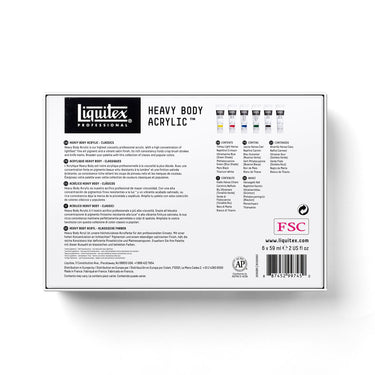 Coffret acrylique Liquitex Heavy Body - 6x59ml - Classiques [dos de l'emballage]
