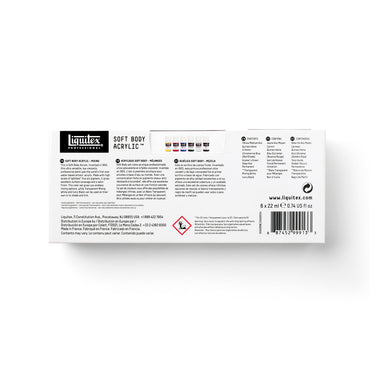 Coffret acrylique Liquitex Soft Body - 6x22ml - Mélanges [dos de l'emballage]