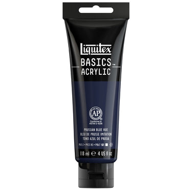 Liquitex Basics, 118ML, Bleu de Prusse Imitation (produit en gros plan sur fond blanc)