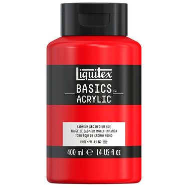 Liquitex Basics, 400ML, Rouge de Cadmium Moyen Imitation (produit en gros plan sur fond blanc)
