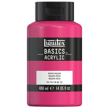 Liquitex Basics, 400ML, Magenta Moyen (produit en gros plan sur fond blanc)