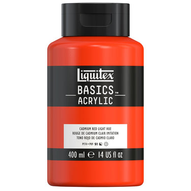 Liquitex Basics, 400ML, Rouge de Cadmium Clair Imitation (produit en gros plan sur fond blanc)