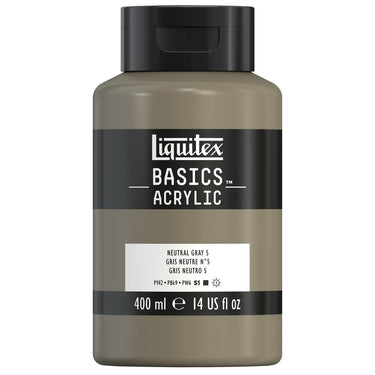 Liquitex Basics, 400ML, Gris neutre 5 (produit en gros plan sur fond blanc)