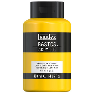 Liquitex Basics, 400ML, Jaune de Cadmium Moyen Imitation (produit en gros plan sur fond blanc)
