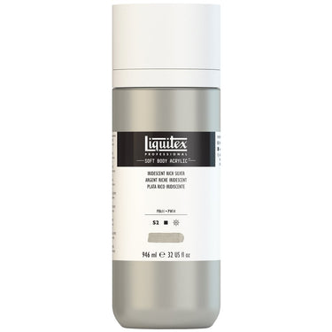 Liquitex Soft Body Flacon de 946ML, Argent Riche Iridescent (produit en gros plan sur fond blanc)