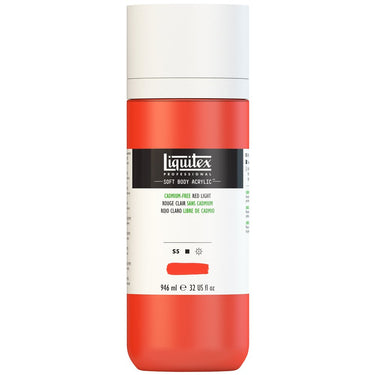 Liquitex Soft Body Flacon de 946ML, Rouge Clair sans Cadmium (produit en gros plan sur fond blanc)