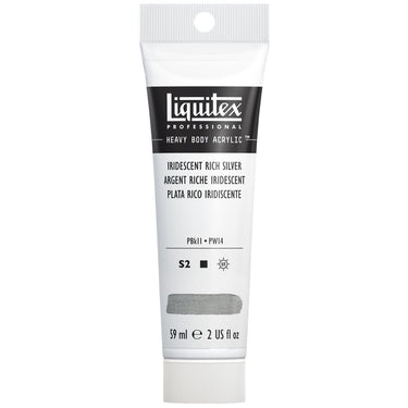 Liquitex Heavy Body Argent Riche Iridescent 59ML produit en gros plan sur fond blanc.