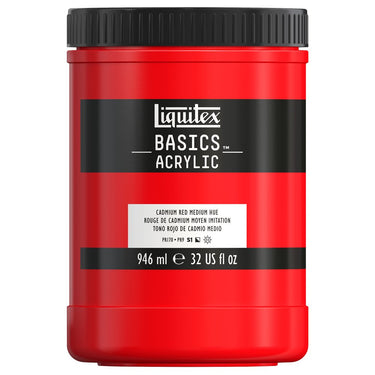 Liquitex Basics, 946ML, Rouge de Cadmium Moyen Imitation (produit en gros plan sur fond blanc)