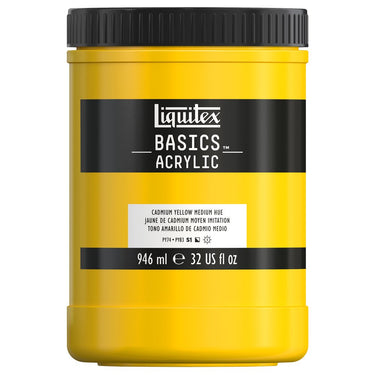Liquitex Basics, 946ML, Jaune de Cadmium Moyen Imitation (produit en gros plan sur fond blanc)
