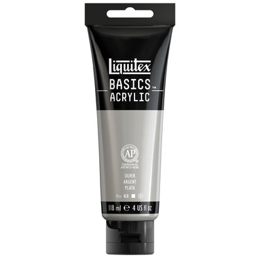 Liquitex Basics, 118ML, Argent (produit en gros plan sur fond blanc)