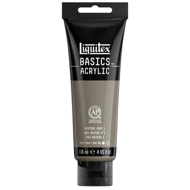 Liquitex Basics, 118ML, Gris neutre 5 (produit en gros plan sur fond blanc)