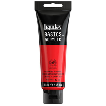 Liquitex Basics, 118ML, Rouge de Cadmium Moyen Imitation (produit en gros plan sur fond blanc)