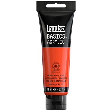 Liquitex Basics, 118ML, Rouge de Cadmium Clair Imitation (produit en gros plan sur fond blanc)