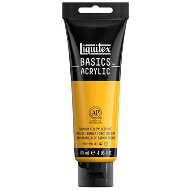 Liquitex Basics, 118ML, Jaune de Cadmium Foncé Imitation (produit en gros plan sur fond blanc)
