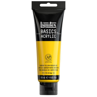Liquitex Basics, 118ML, Jaune de Cadmium Moyen Imitation (produit en gros plan sur fond blanc)